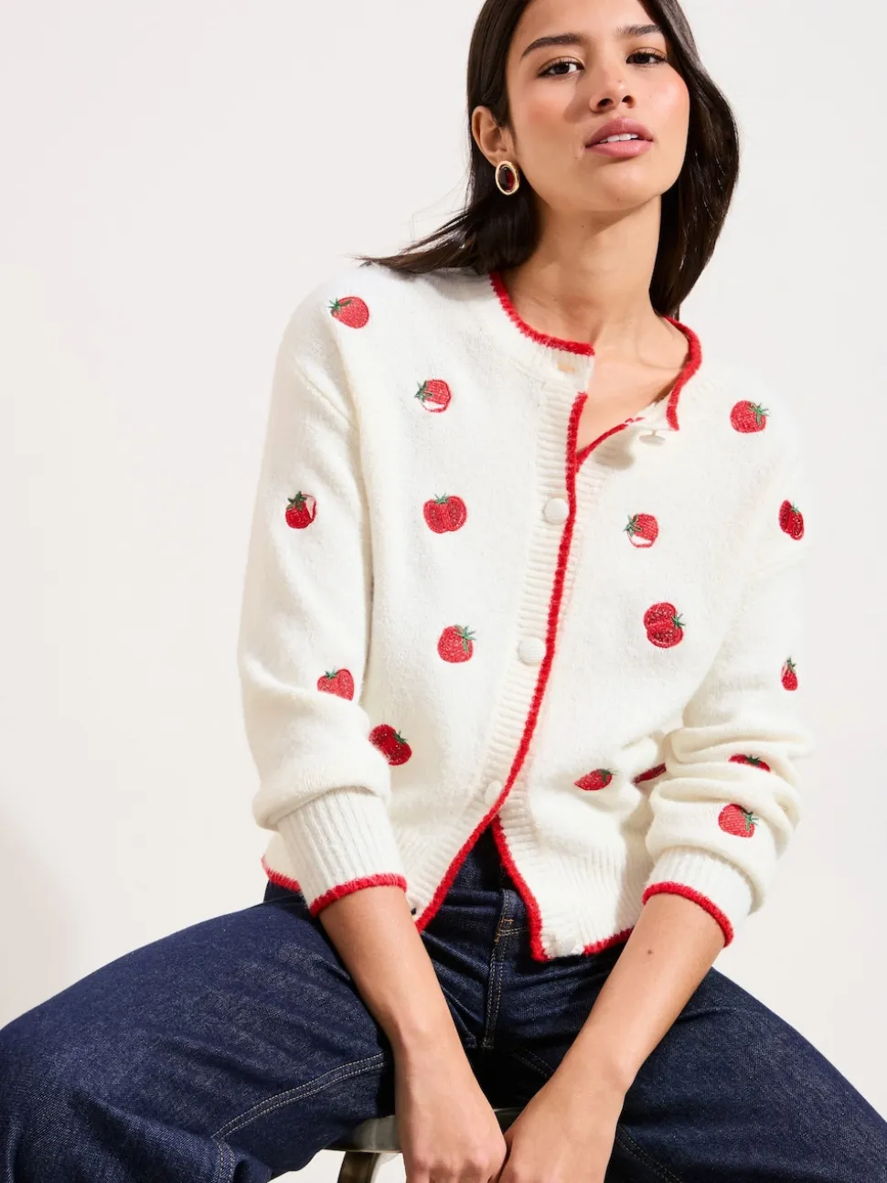 Cardigan Friends Like These tomate brodé