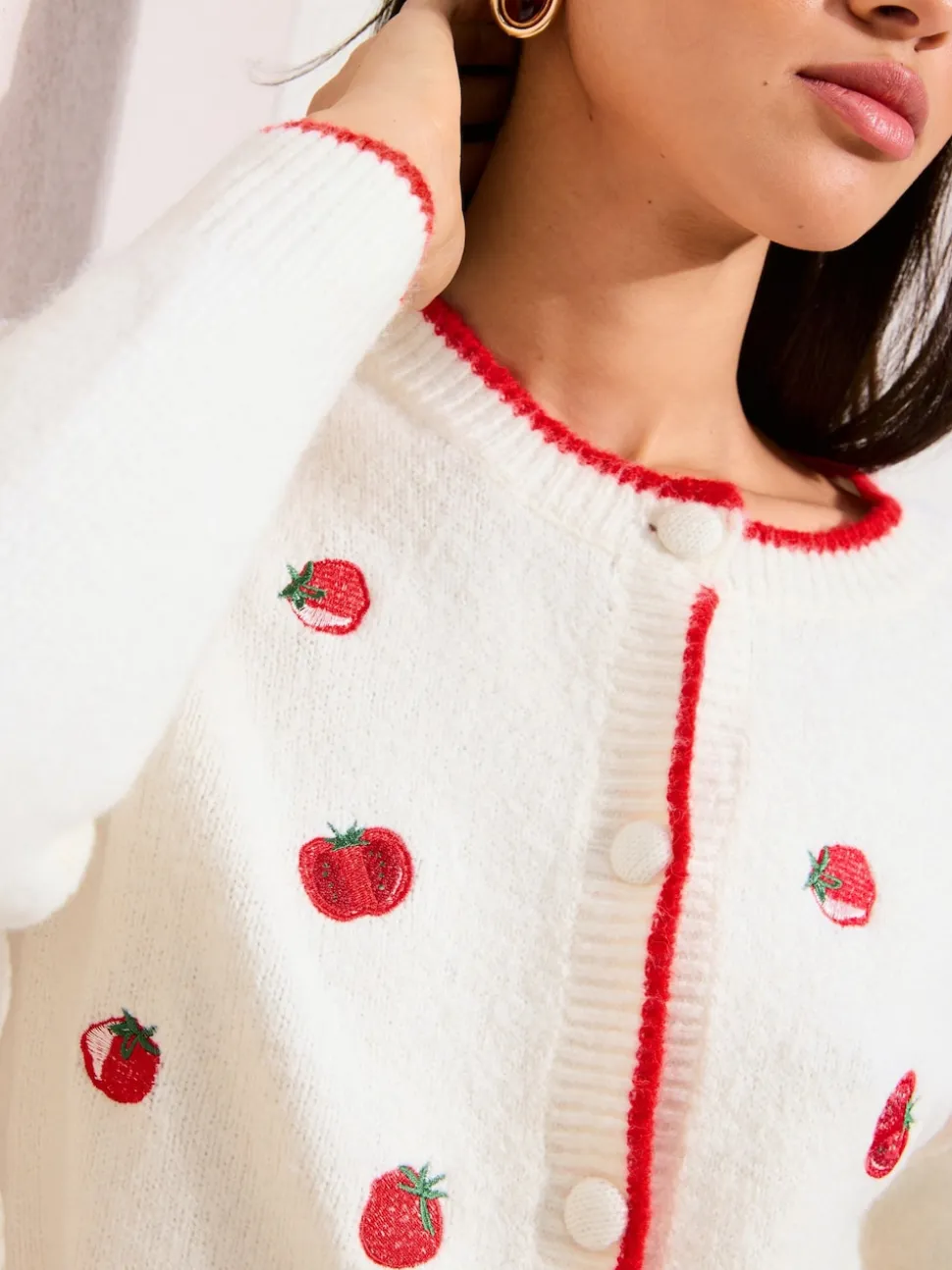 Cardigan Friends Like These tomate brodé