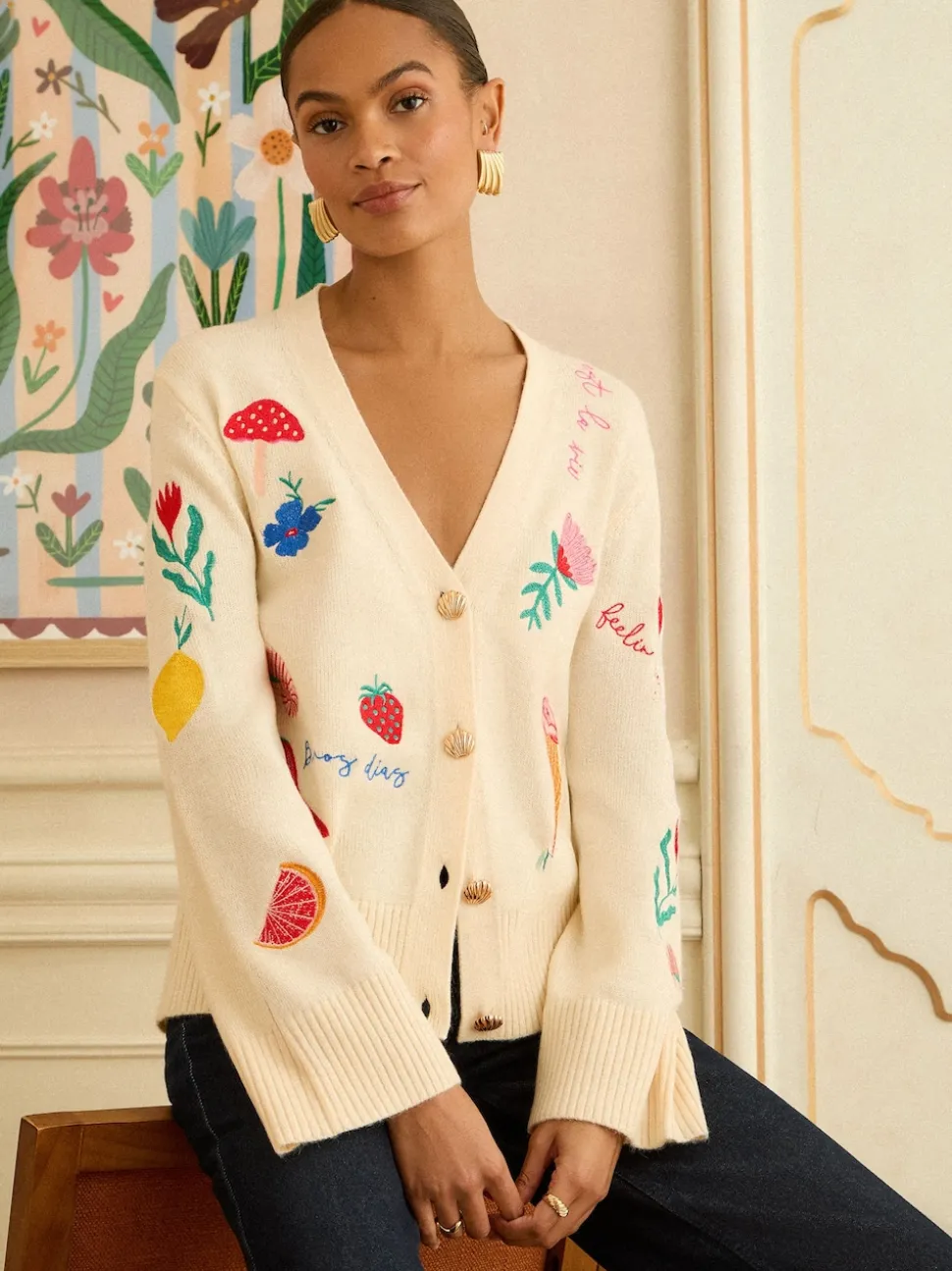 Cardigan Love & Roses brodé en maille
