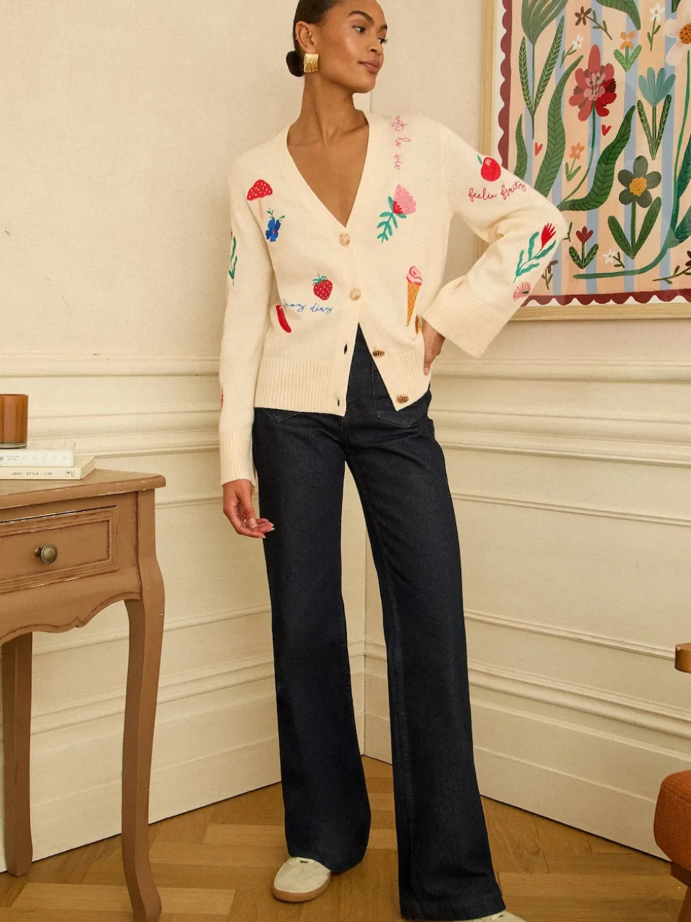 Cardigan Love & Roses brodé en maille