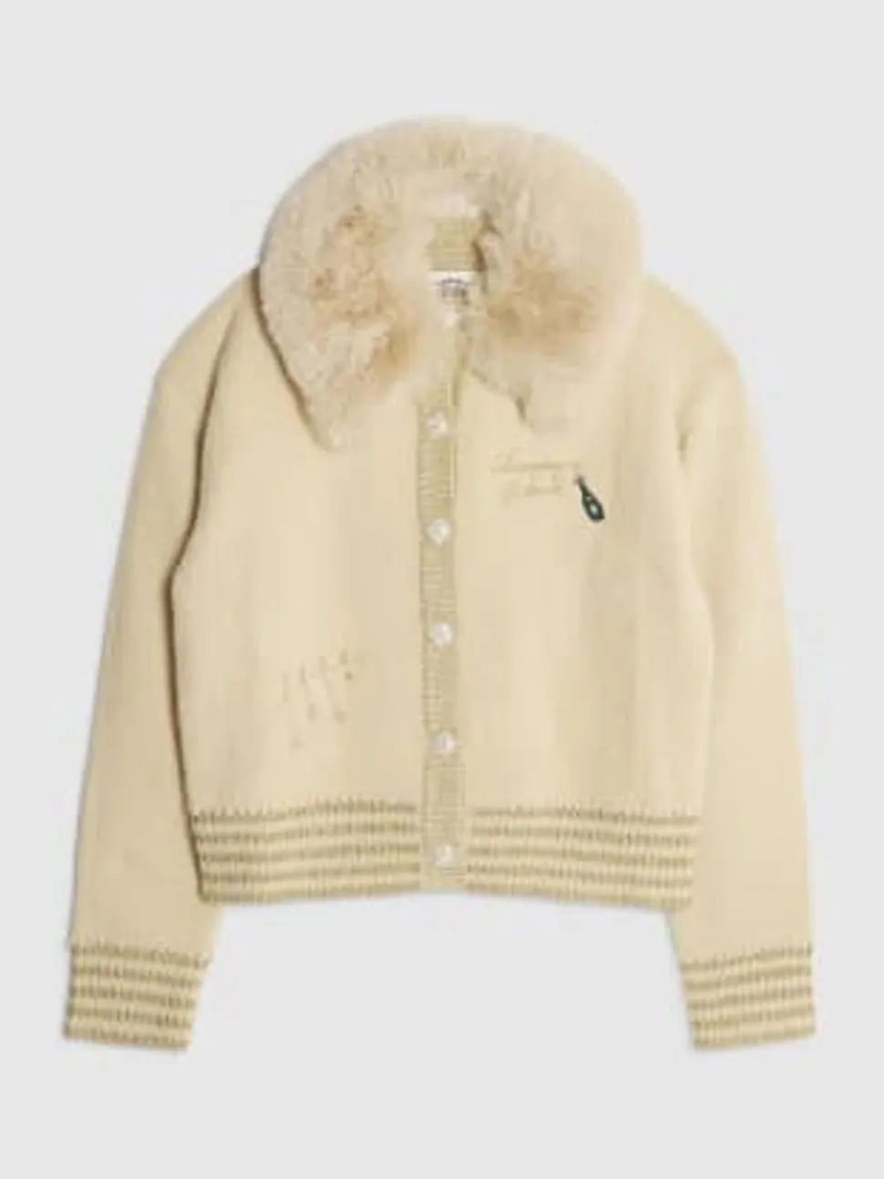 Cardigan River Island Nephthys Collab Champagne à col en fausse fourrure