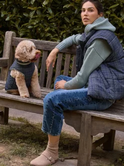 Carreaux bleu marine - Manteau rembourré court avec manches amovibles