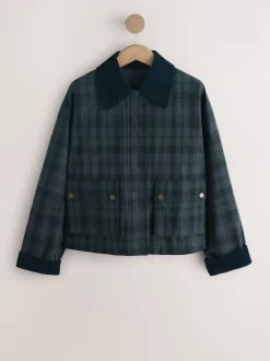 Carreaux bleu marine - Veste Hertiage avec col en velours côtelé