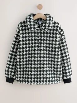 Carreaux noir/blanc à dents de poule - Sweat-shirt en polaire jacquard Teddy Borg à quart de zip