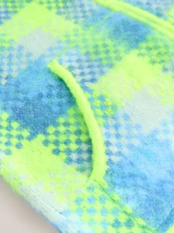 Carreaux vert fluo/bleu - Veste sans manches brossée en maille zippée