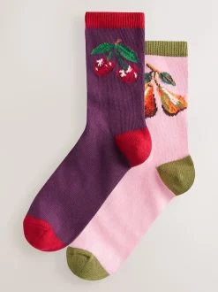 Cerises roses - Lot de 2 paires de chaussettes en coton à poignée chaude