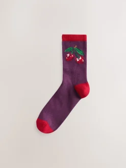 Cerises roses - Lot de 2 paires de chaussettes en coton à poignée chaude
