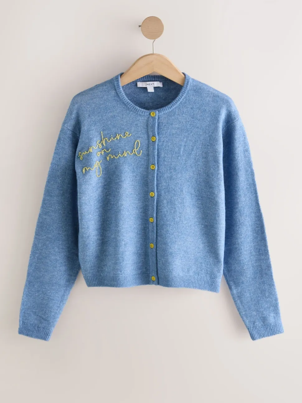 Chambray bleu avec ornements - Cardigan tricoté à Col rond en laine