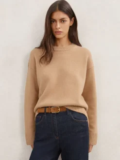 chameau - Pull Reiss Ella à col rond en laine et cachemire