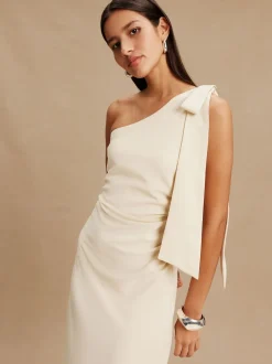champagne - Robe de demoiselle d’honneur Maxi à une épaule avec nœud