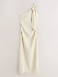 champagne - Robe de demoiselle d’honneur Maxi à une épaule avec nœud
