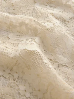 Champagne doré - Jupe mi-longue en satin bordée de dentelle