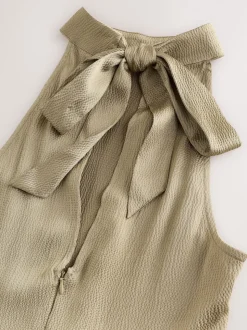 Champagne doré - Texture Satin Licol Sans manches Mi-long Robe