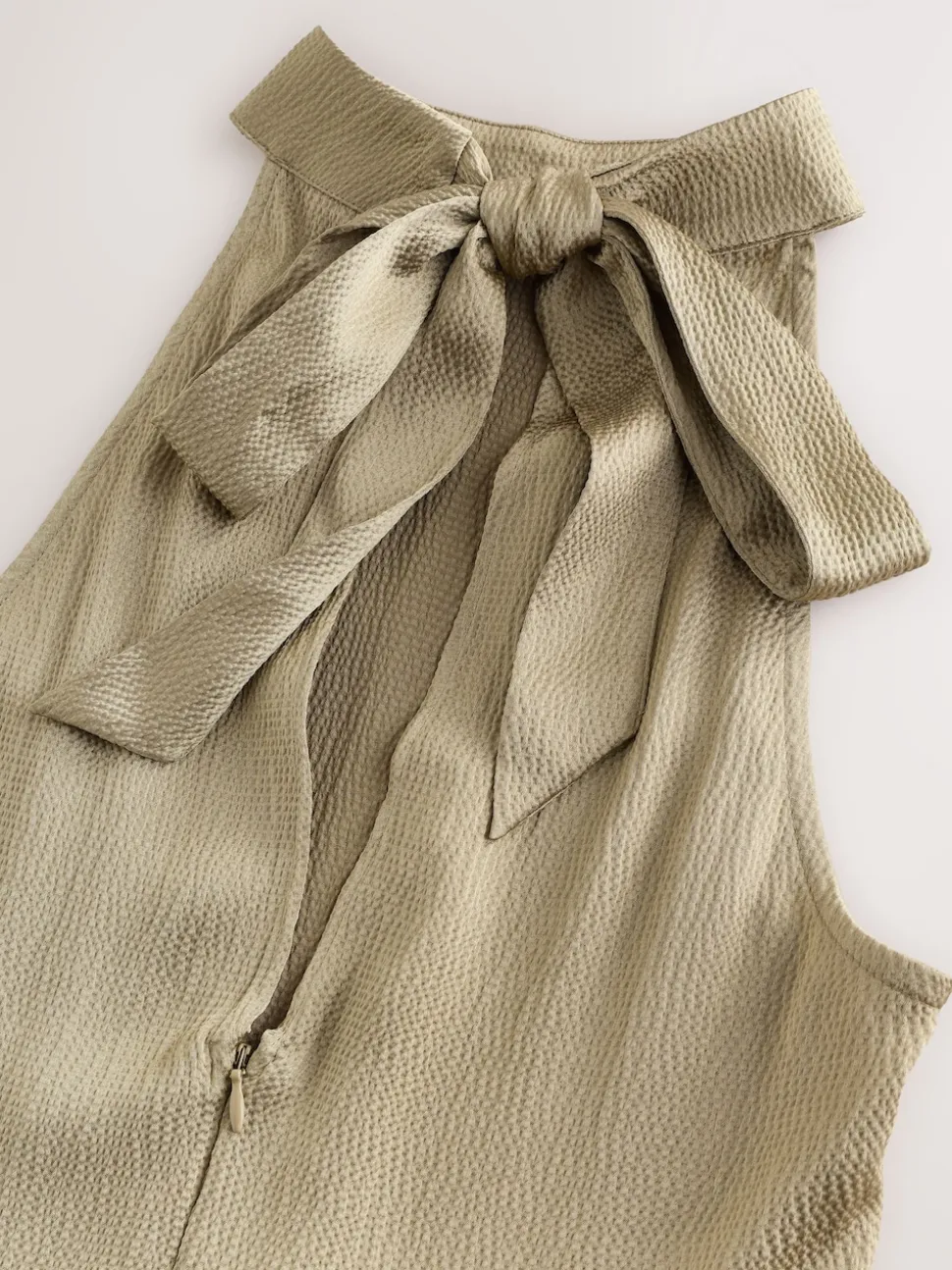 Champagne doré - Texture Satin Licol Sans manches Mi-long Robe