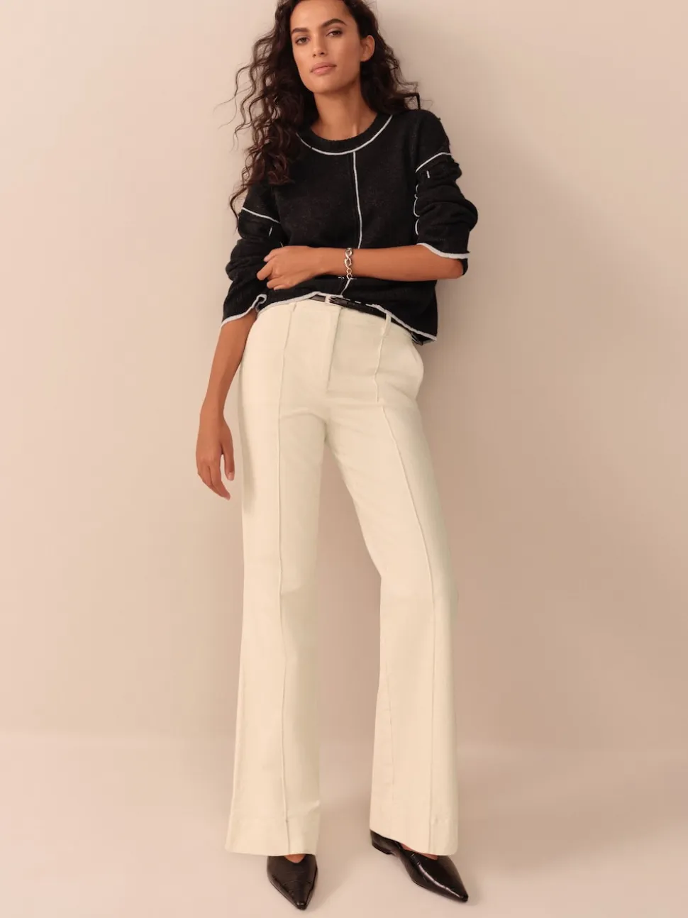 Charbon à liserés - Pull ras du cou 100% laine d’agneau N.premium