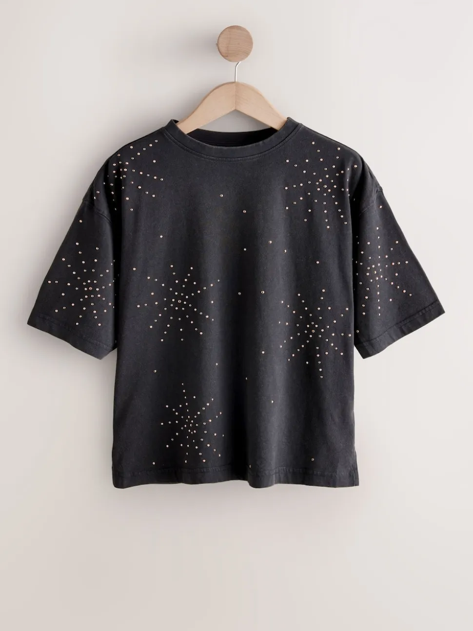 charbon de bois - T-shirt Col rond Avec ornements Clouté