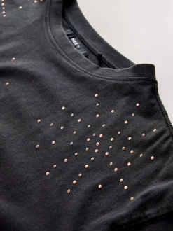 charbon de bois - T-shirt Col rond Avec ornements Clouté