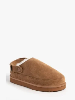 Chaussons Mule Just Sheepskin Quinn en peau de mouton à attacher à l'arrière marron