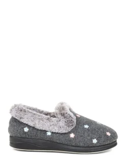 Chaussons Pavers gris en fausse fourrure à fleurs