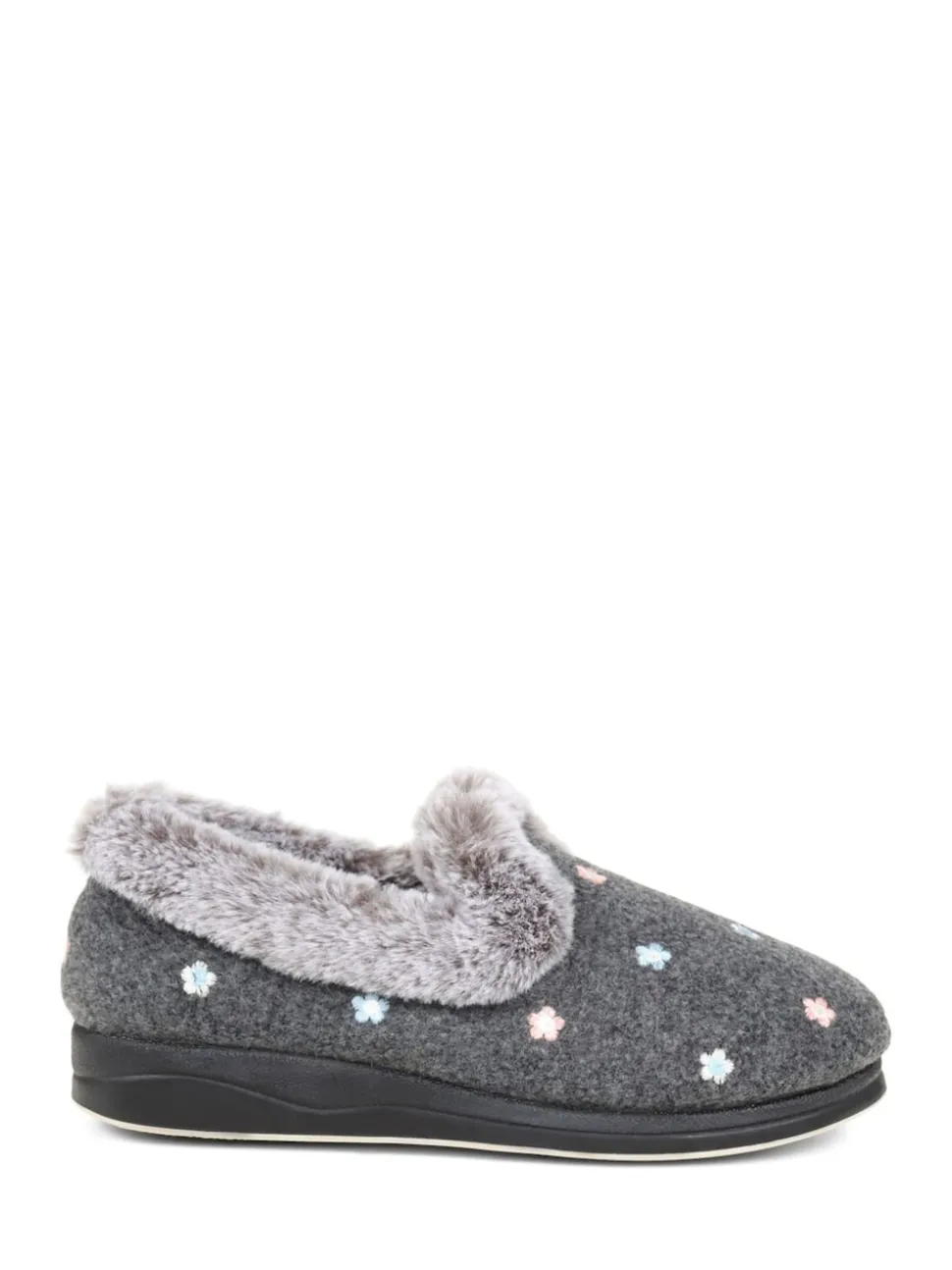 Chaussons Pavers gris en fausse fourrure à fleurs