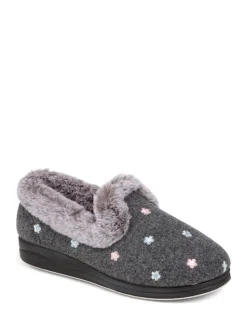 Chaussons Pavers gris en fausse fourrure à fleurs