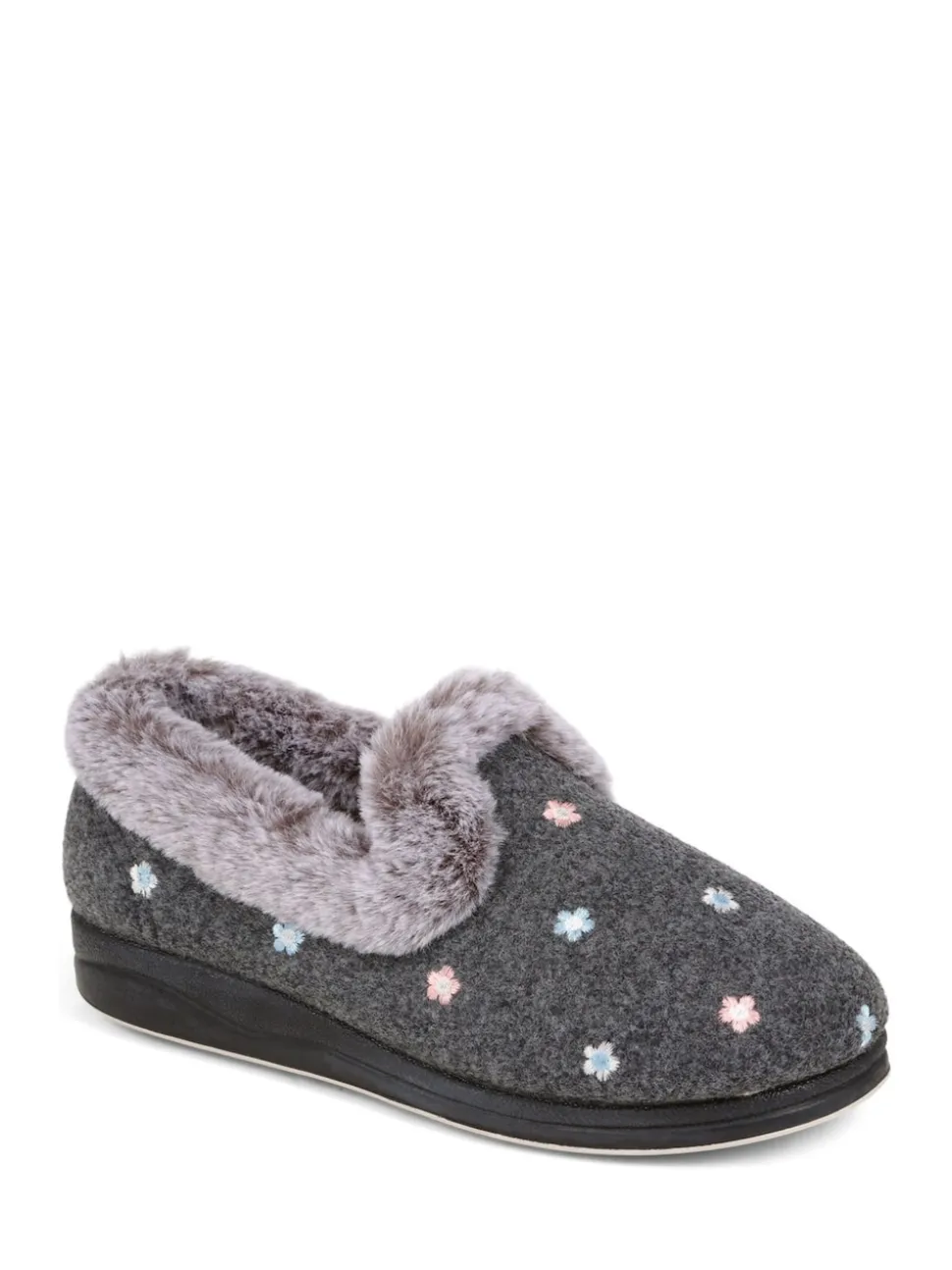 Chaussons Pavers gris en fausse fourrure à fleurs