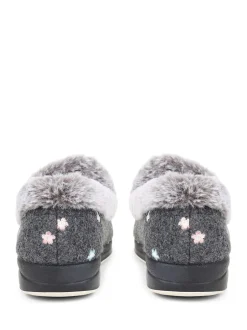 Chaussons Pavers gris en fausse fourrure à fleurs