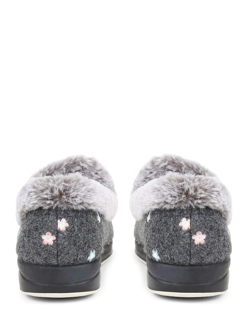 Chaussons Pavers gris en fausse fourrure à fleurs