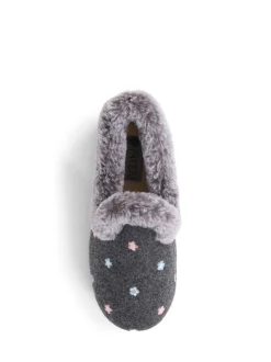 Chaussons Pavers gris en fausse fourrure à fleurs