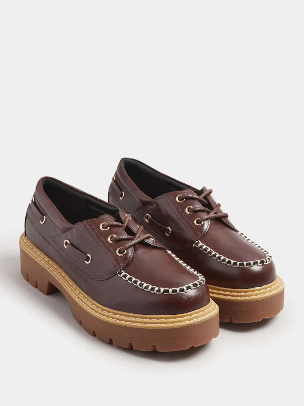 Chaussures bateau à lacets épaisses Yours Curve coupe extra large