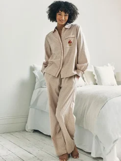 Chelsea Peers Ensemble de pyjama long en coton brodé Vichy Skiing Chip the Cockapoo