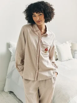 Chelsea Peers Ensemble de pyjama long en coton brodé Vichy Skiing Chip the Cockapoo