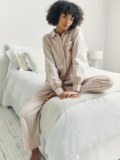 Chelsea Peers Ensemble de pyjama long en coton brodé Vichy Skiing Chip the Cockapoo
