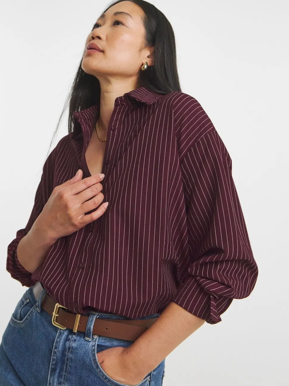 Chemise JD Williams à rayures en sergé oversize à manches longues
