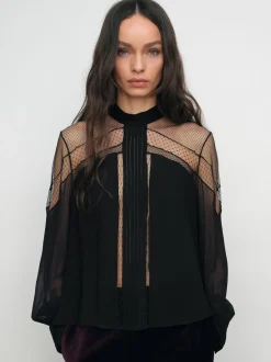 Chemisier Reiss Marnie à col noué et empiècement en dentelle
