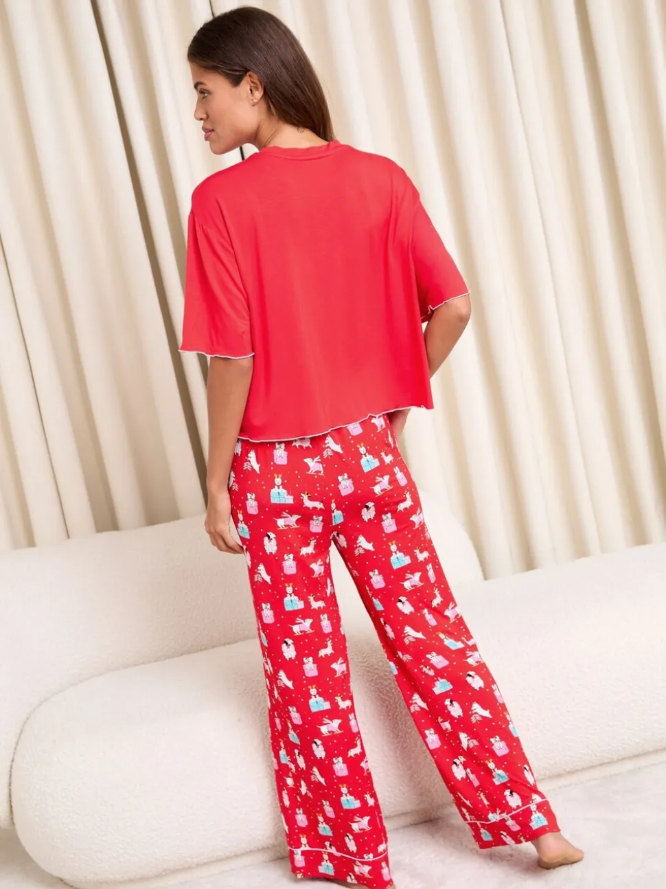 Chien rouge - Ensemble de pyjama de Noël Lipsy en jersey à manches courtes