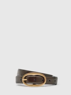 chocolat - Ceinture à boucle ovale en cuir verni Reiss Drew
