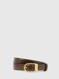chocolat - Ceinture en cuir à boucle incurvée Reiss Hazel