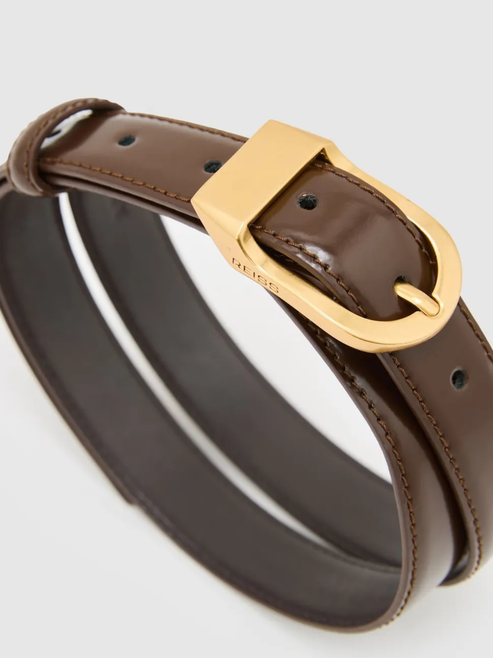 chocolat - Ceinture en cuir à boucle incurvée Reiss Hazel