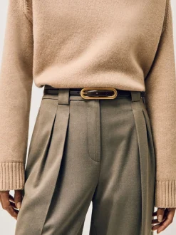 chocolat - Ceinture fine en cuir avec boucle allongée Reiss Chaya