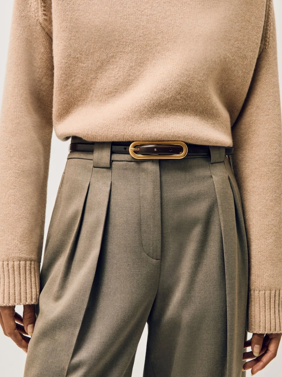 chocolat - Ceinture fine en cuir avec boucle allongée Reiss Chaya