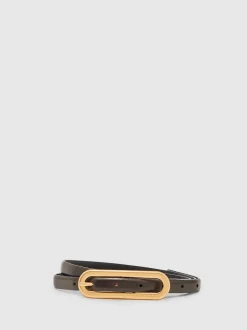 chocolat - Ceinture fine en cuir avec boucle allongée Reiss Chaya