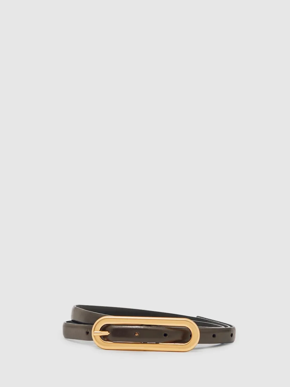 chocolat - Ceinture fine en cuir avec boucle allongée Reiss Chaya