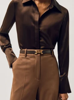chocolat - Ceinture REISS Hayley en cuir à charnières carrées