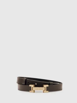 chocolat - Ceinture REISS Hayley en cuir à charnières carrées