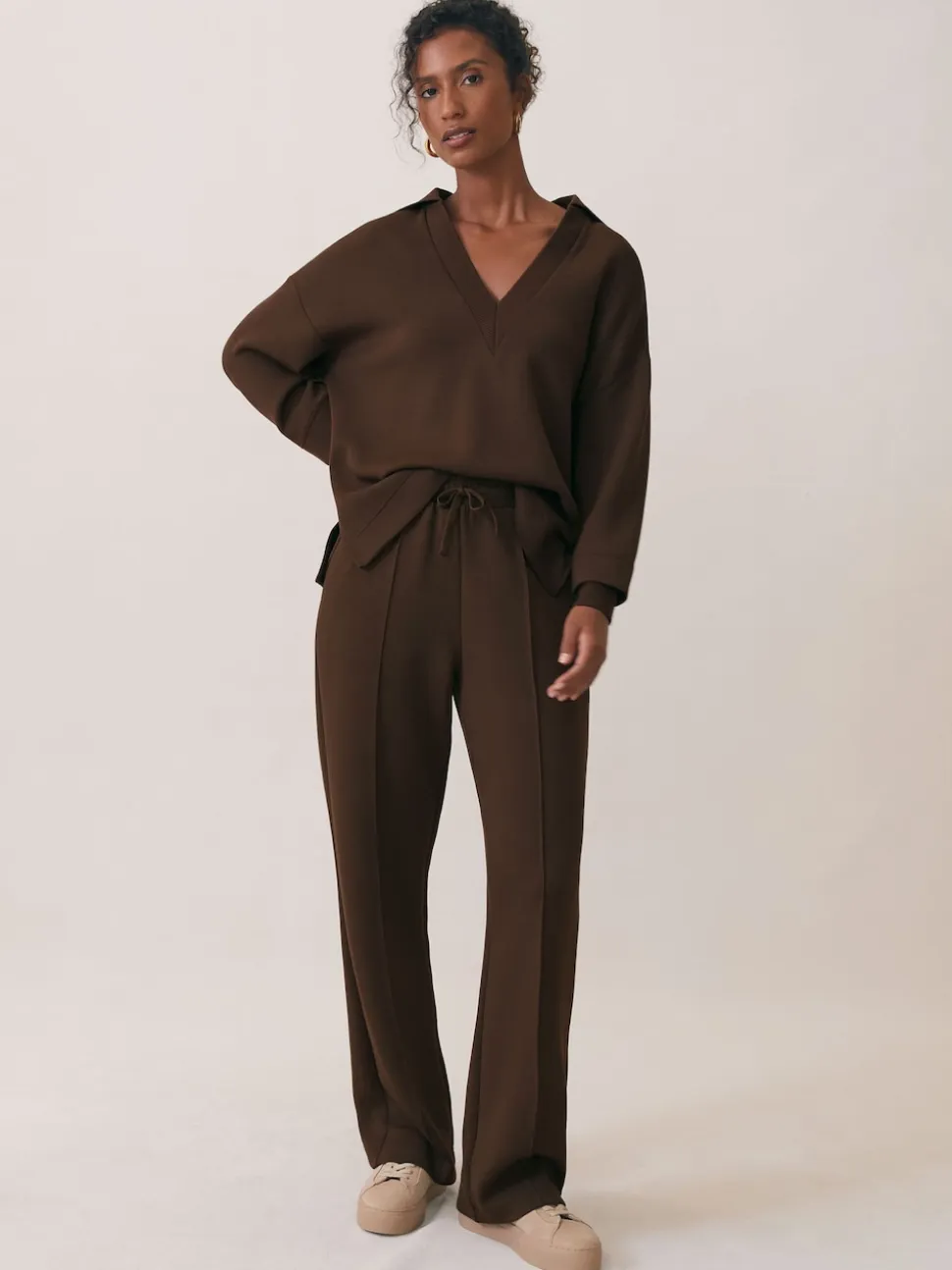 chocolat - Pantalons de jogging large en interlock haut de gamme Reiss Bernie