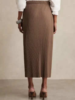 chocolat - Reiss Pippa Jersey plissé Mi-long Jupes