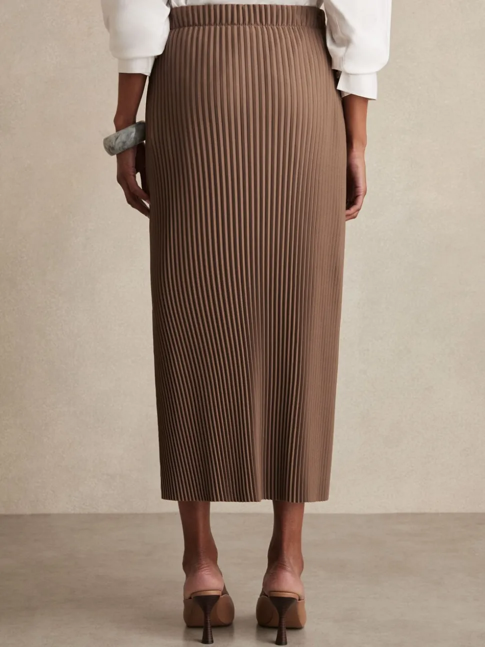 chocolat - Reiss Pippa Jersey plissé Mi-long Jupes