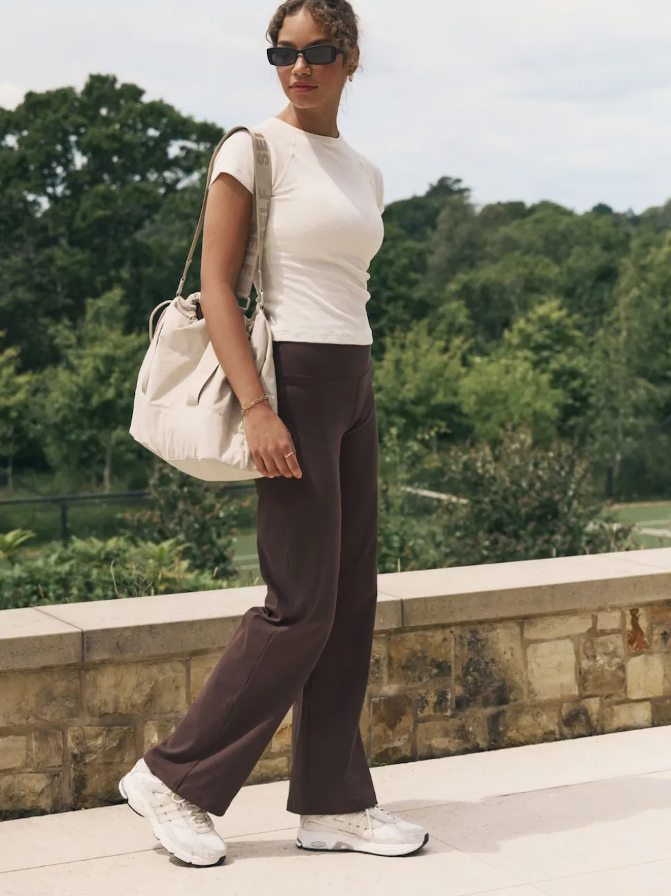 chocolat - Self Leggings larges côtelés