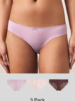 Chocolat Nude / Mauve / Rose - No VPL Lace Back Briefs 3 Pack